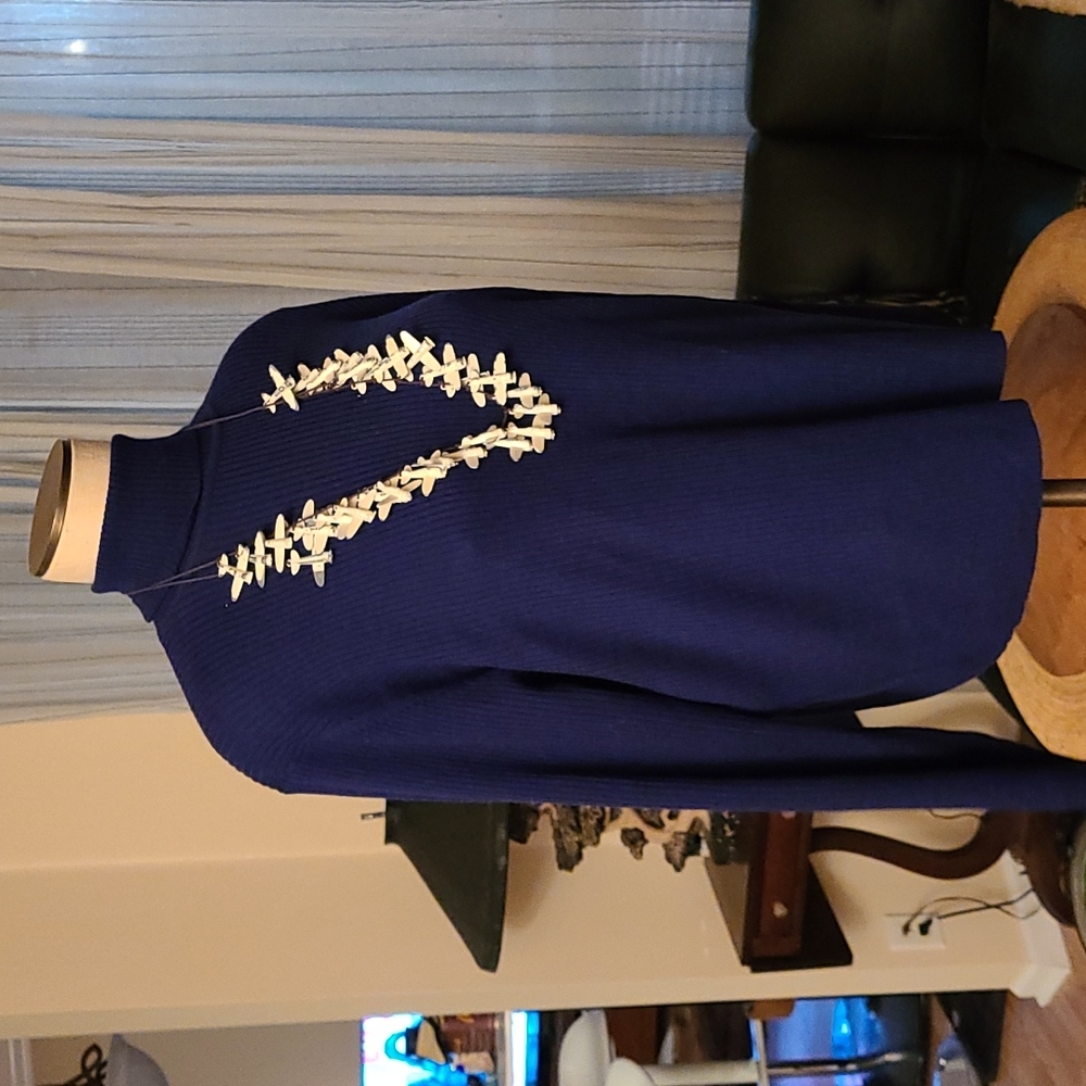 Lord and Taylor blue knit turtleneck.